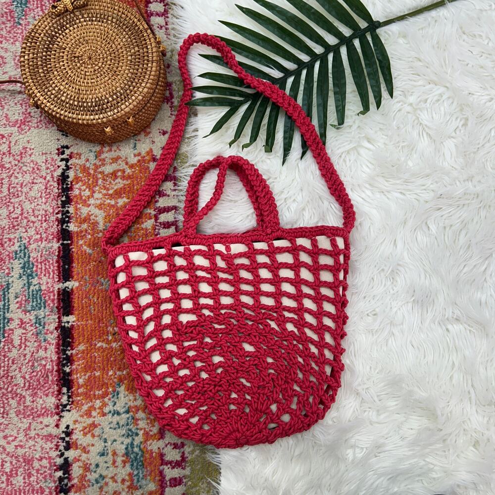 NEW Madewell Woven Crochet Macrame Boho The Crocheted Shoulder Bag in Poppy Red - Picture 2 of 8